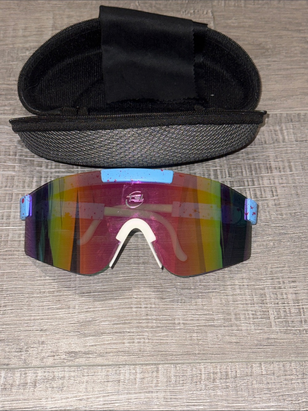 Rainbow Mirrored Sports Sunglasses with Light Blue Accents